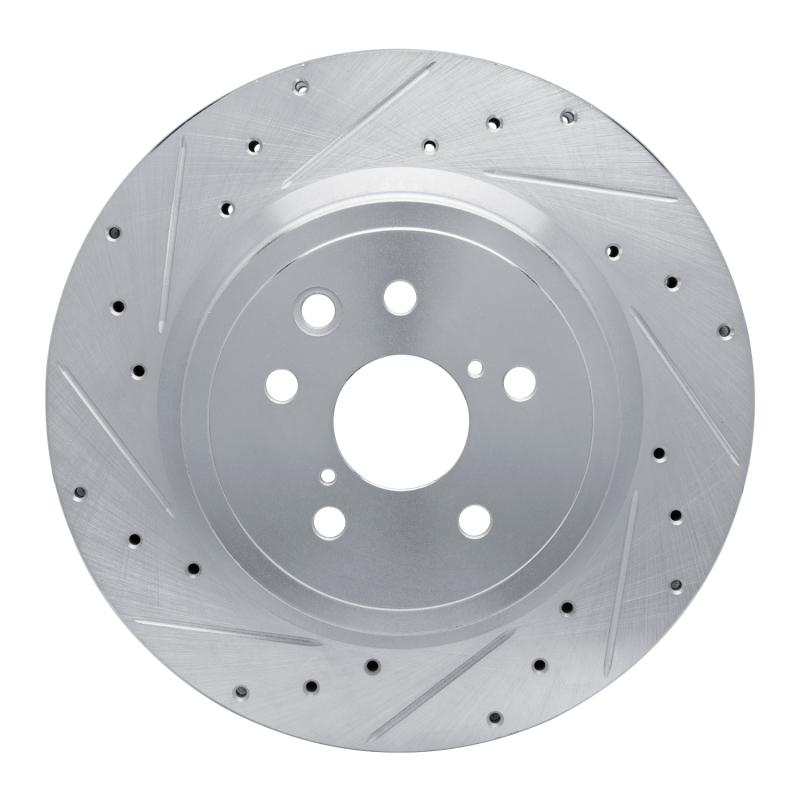 Lexus IS F Brake Rotor (1) - Rear Left - R1 Concepts - Drilled & Slotted - Silver - `08-`14